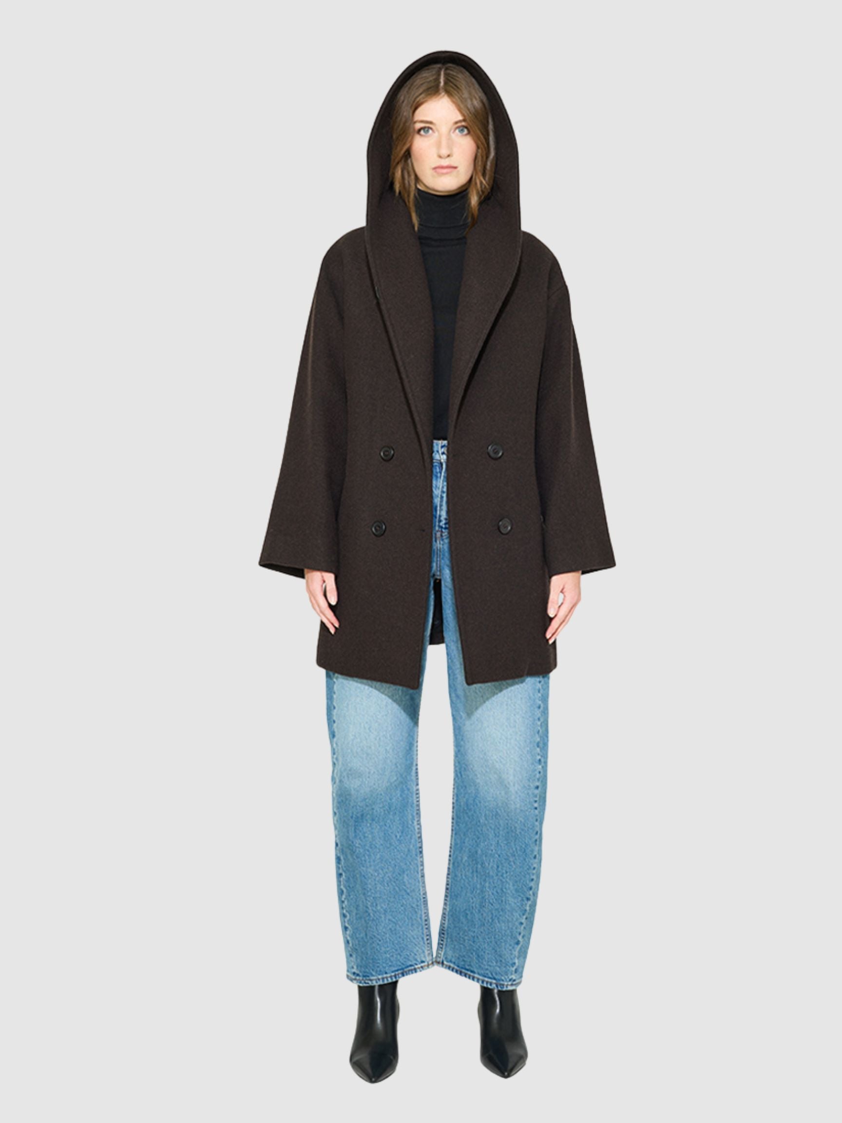 ELLIE HOODED HERRINGBONE WOOL COAT