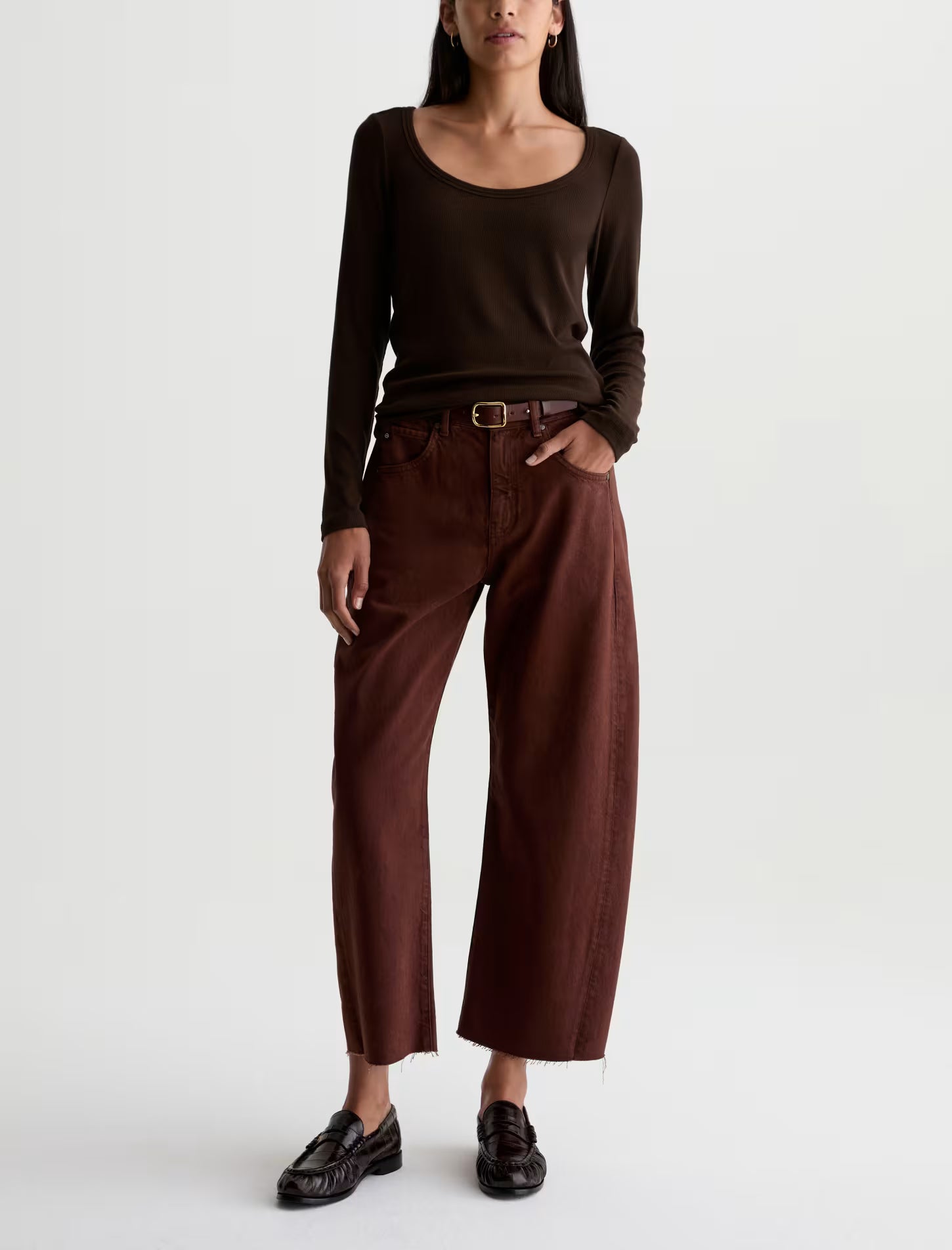 HATTIE CROP HIGH-RISE BARREL IN CHESTNUT