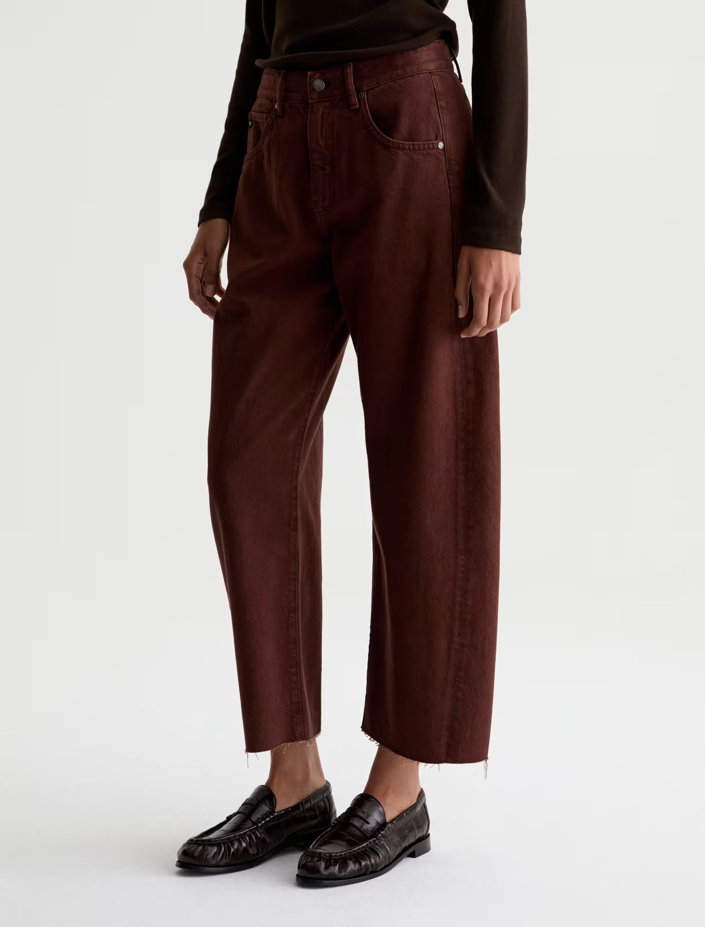 HATTIE CROP HIGH-RISE BARREL IN CHESTNUT