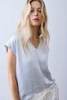 GARICK SATIN & KNIT MIX MEDIA V-NECK TOP