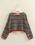 OPEN KNIT STRIPE SWEATER