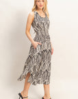 LEAF PRINT SMOCK WAIST DRESS