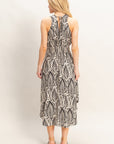 LEAF PRINT SMOCK WAIST DRESS