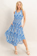 LEAF PRINT SMOCK WAIST DRESS