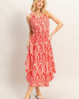 LEAF PRINT SMOCK WAIST DRESS