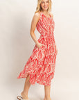 LEAF PRINT SMOCK WAIST DRESS