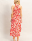 LEAF PRINT SMOCK WAIST DRESS