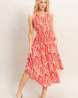 LEAF PRINT SMOCK WAIST DRESS