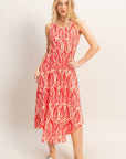 LEAF PRINT SMOCK WAIST DRESS