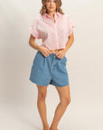 CROPPED EYELET SHORT SLEEVE SHIRT
