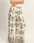 FLORAL DAMASK BORDERED PALAZZO PANTS