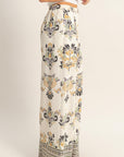 FLORAL DAMASK BORDERED PALAZZO PANTS