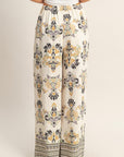 FLORAL DAMASK BORDERED PALAZZO PANTS