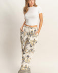 FLORAL DAMASK BORDERED PALAZZO PANTS
