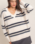 STRIPED OVERSIZE V-NECK SWEATER