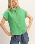 COTTON GAUZE ROLL SLEEVE SHIRT