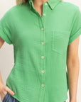 COTTON GAUZE ROLL SLEEVE SHIRT