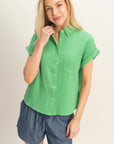 COTTON GAUZE ROLL SLEEVE SHIRT