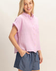 COTTON GAUZE ROLL SLEEVE SHIRT
