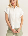 COTTON GAUZE ROLL SLEEVE SHIRT