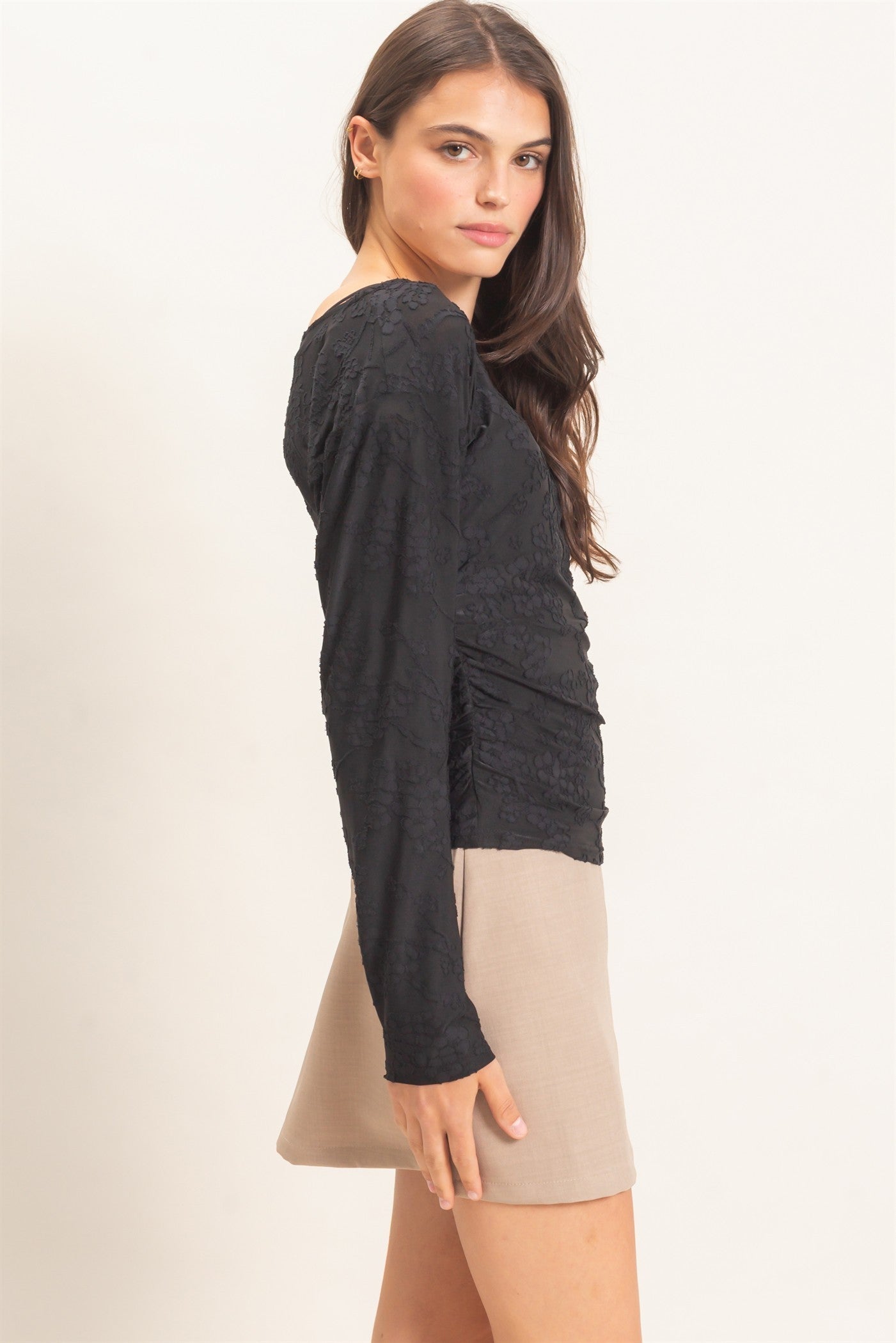 SHEER LACE BOATNECK TOP
