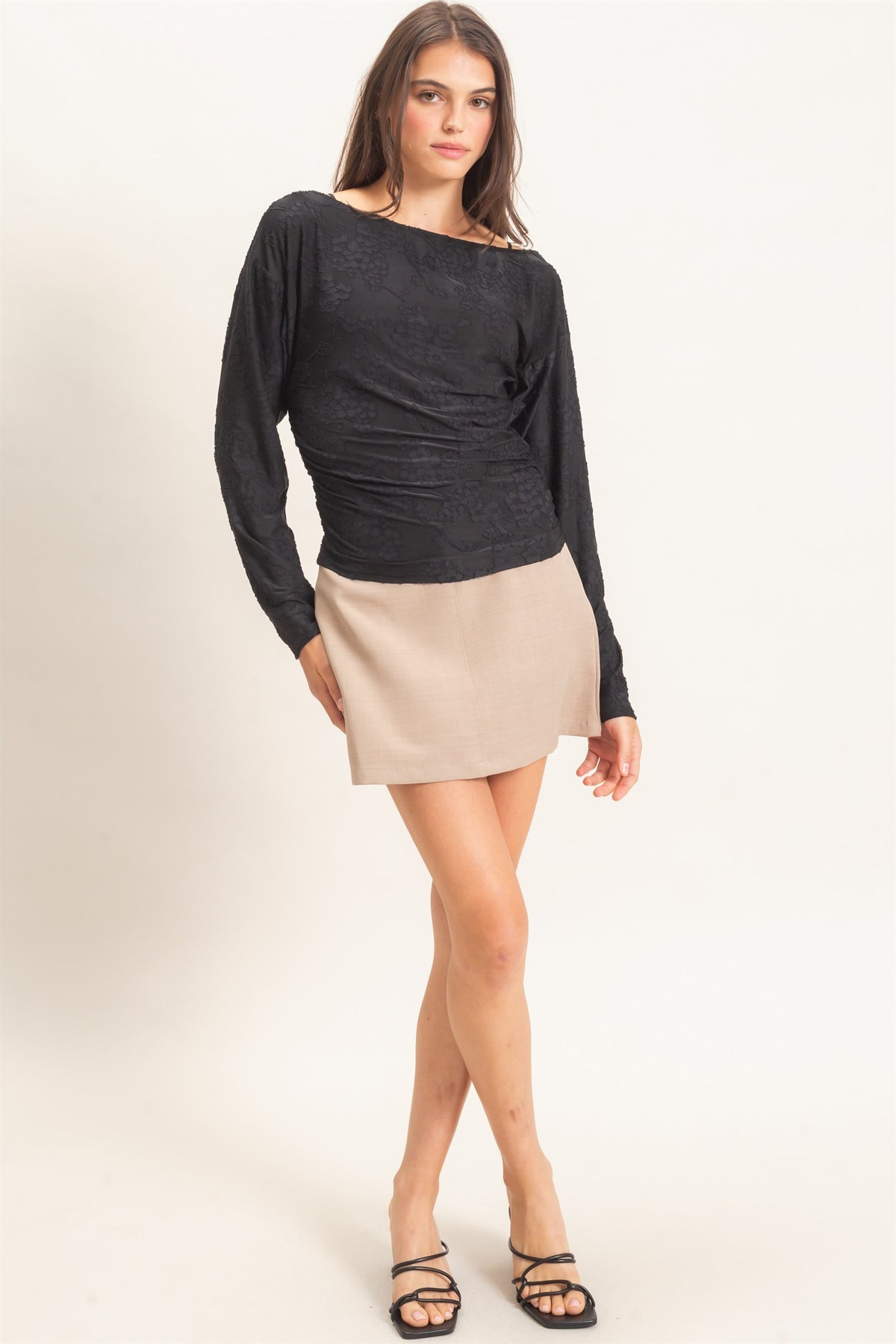 SHEER LACE BOATNECK TOP
