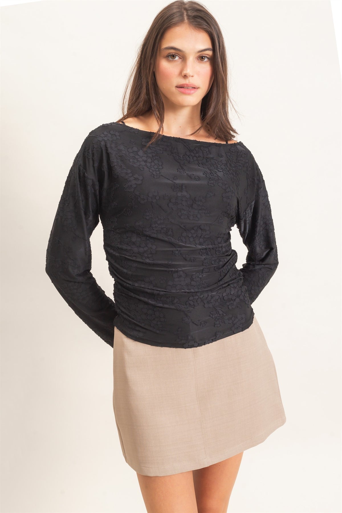 SHEER LACE BOATNECK TOP