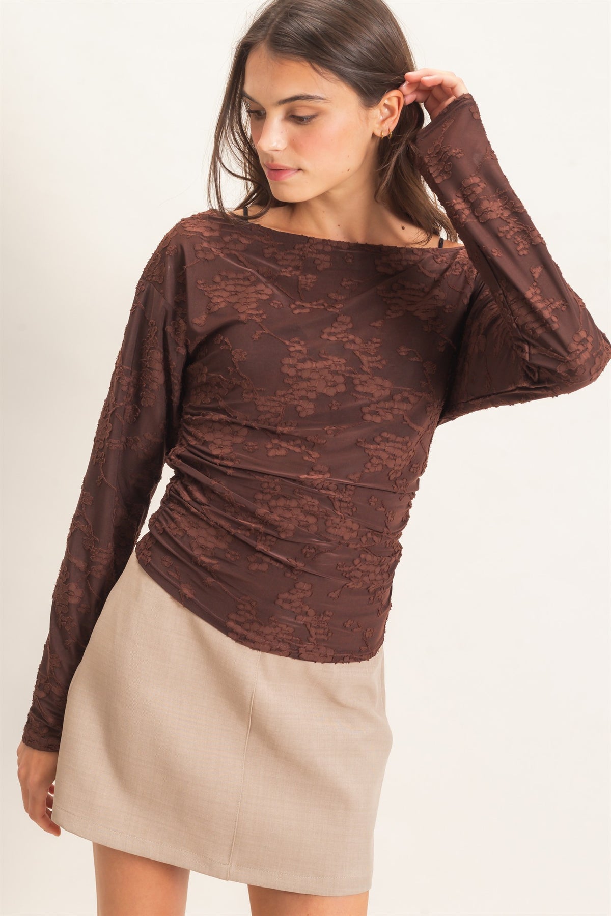 SHEER LACE BOATNECK TOP