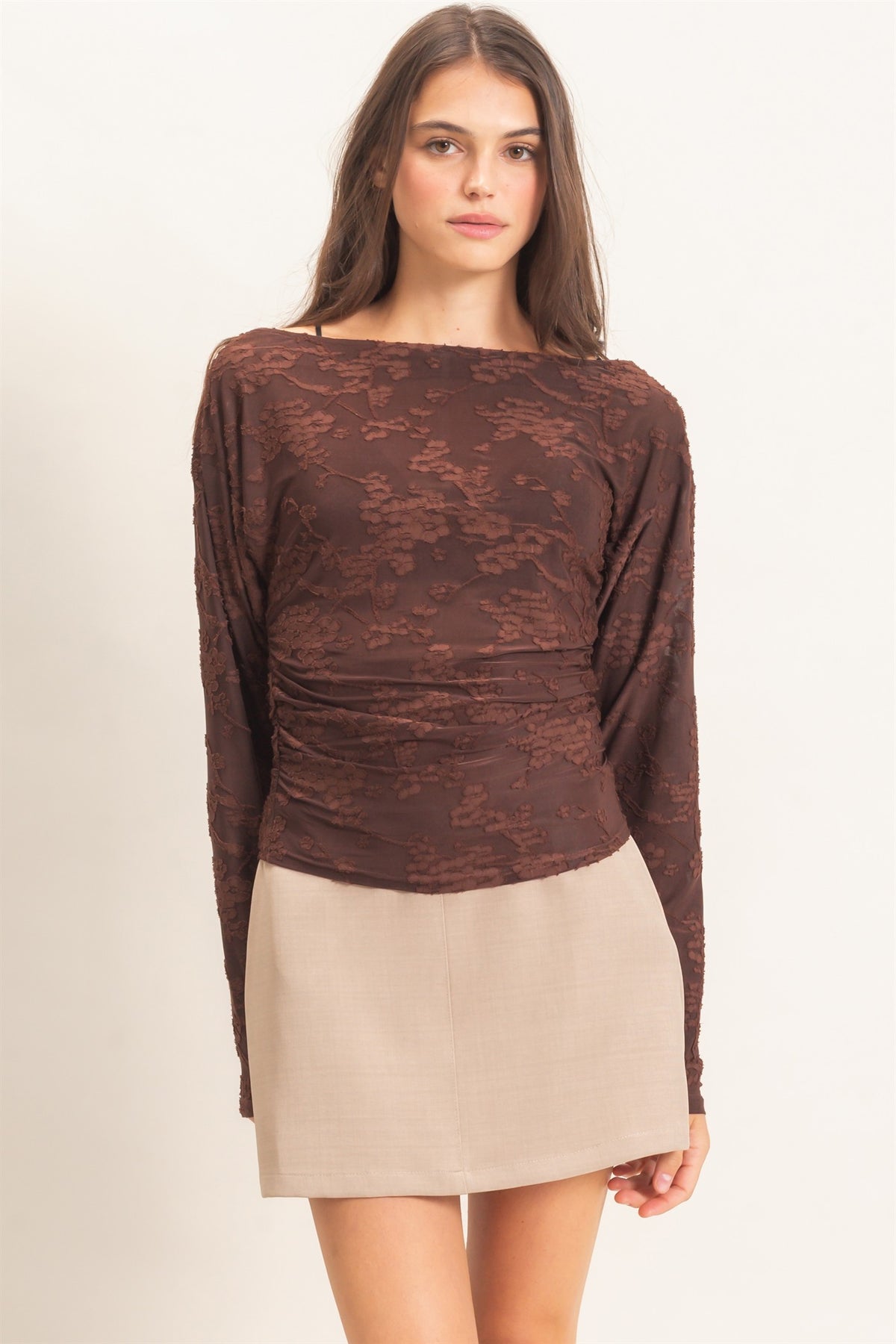 SHEER LACE BOATNECK TOP
