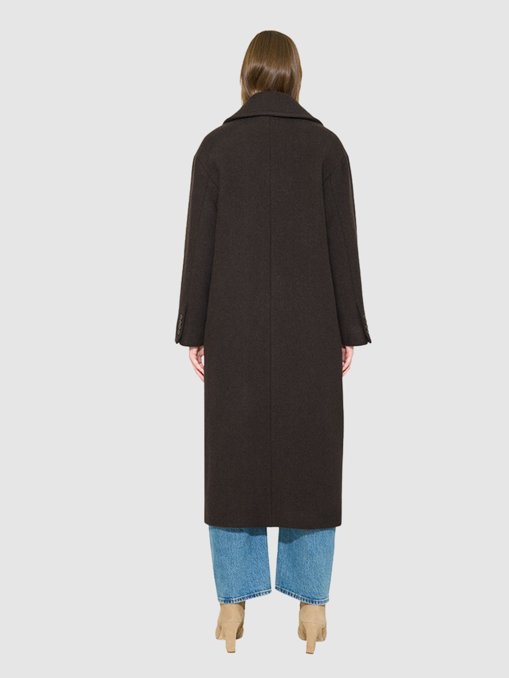 HAZEL HERRINGBONE LONG WOOL COAT WITH SIDE ZIP SLITS