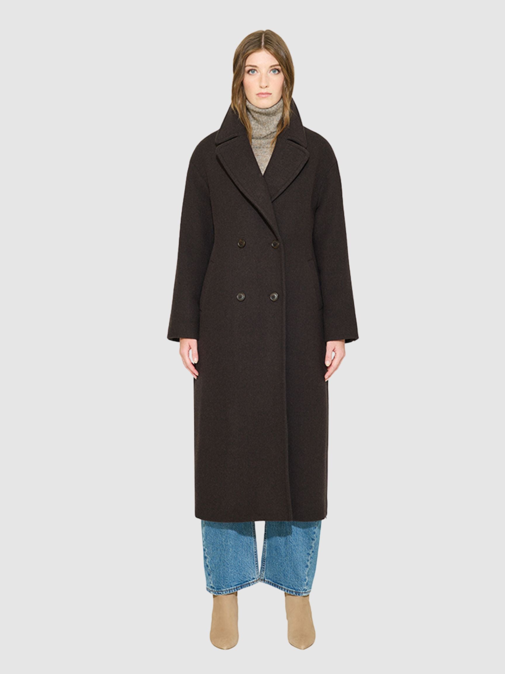 HAZEL HERRINGBONE LONG WOOL COAT WITH SIDE ZIP SLITS