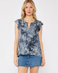 BLURRED ANIMAL PRINT RUFFLE SLEEVE BLOUSE