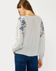 FLORAL EMBROIDERED SPLIT NECK BLOUSE
