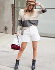 BOLD STRIPE METALLIC V-NECK SWEATER