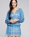 TILE PRINT LONG SLEEVE MINI DRESS