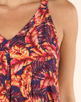 PLEATED RACERBACK LEAF PRINT MAXI DRESS