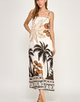 PALM TREE CONTRAST BORDER MAXI DRESS