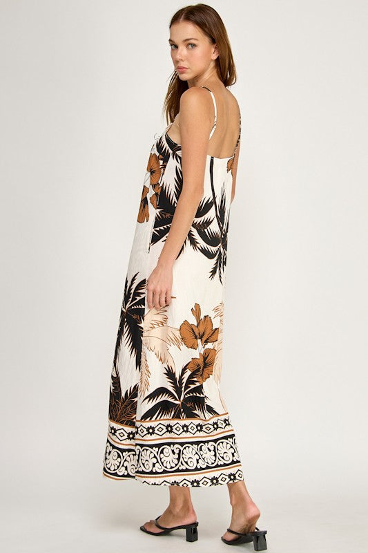 PALM TREE CONTRAST BORDER MAXI DRESS