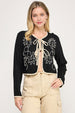 EMBROIDERED TIE FRONT JACKET