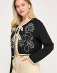 EMBROIDERED TIE FRONT JACKET