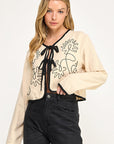 EMBROIDERED TIE FRONT JACKET