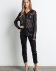 SHEER SEQUINNED BUTTON UP SHIRT