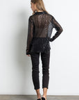 SHEER SEQUINNED BUTTON UP SHIRT