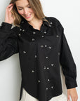 RHINESTONE CLUSTERS LONG SLEEVE SHIRT