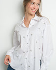 RHINESTONE CLUSTERS LONG SLEEVE SHIRT