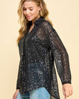 SEQUIN V-NECK BUTTON DOWN SHIRT