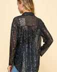 SEQUIN V-NECK BUTTON DOWN SHIRT