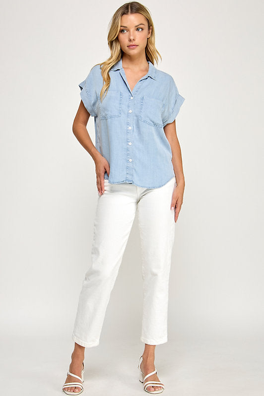 TENCEL SHORT SLEEVE BUTTON UP SHIRT