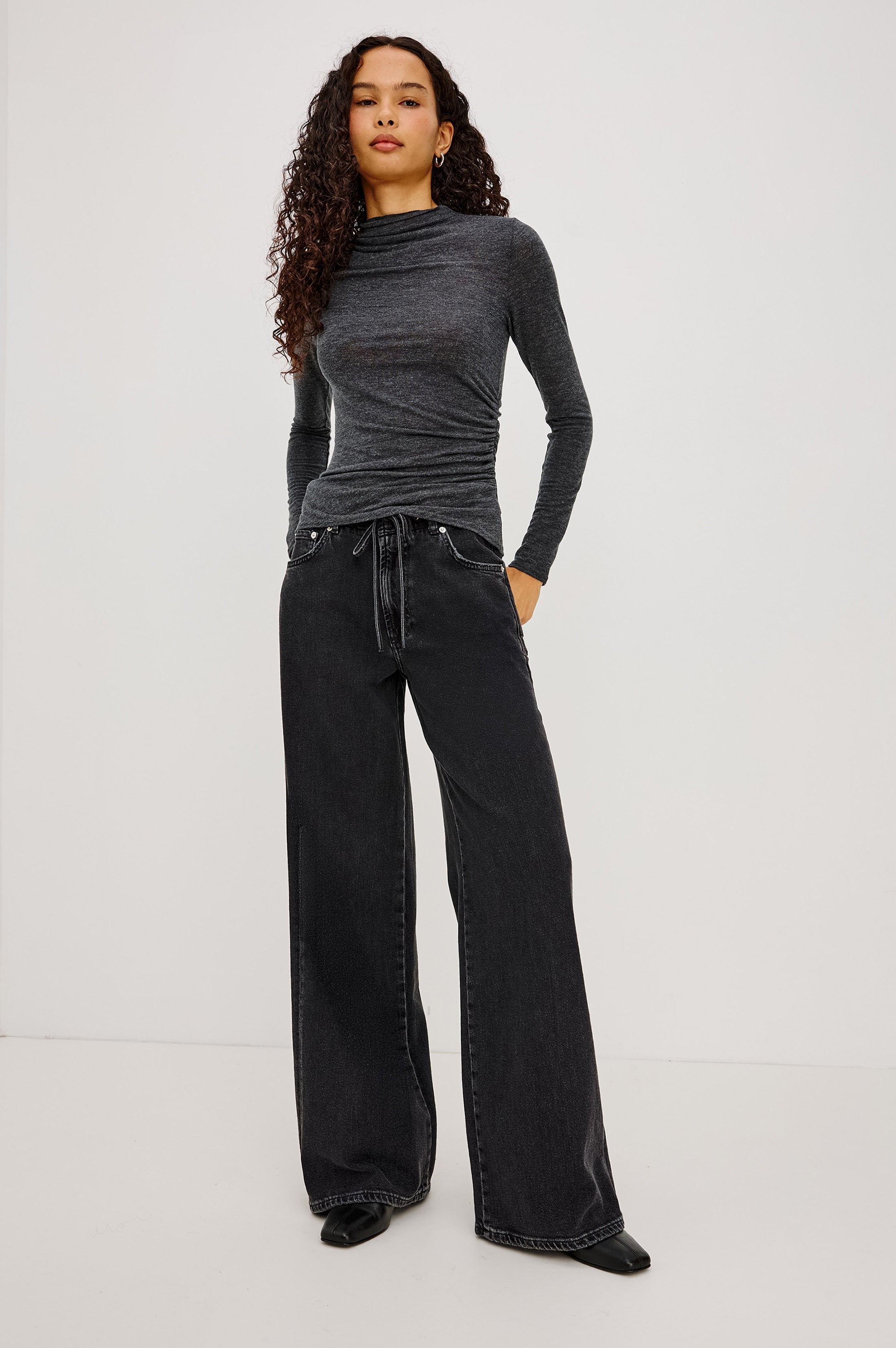 JOELLE BRUSHED TISSUE JERSEY DRAPED TOP
