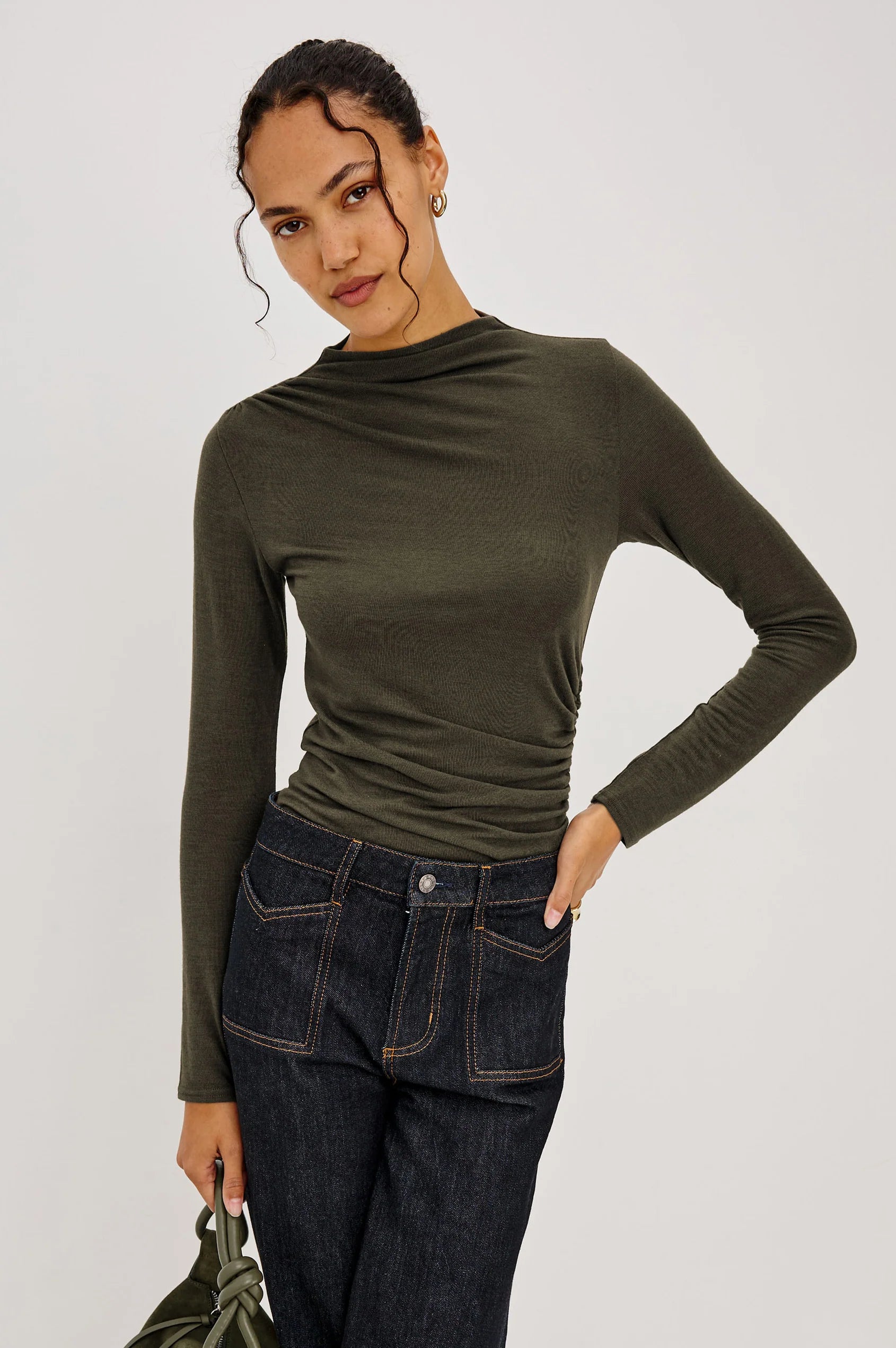 JOELLE BRUSHED TISSUE JERSEY DRAPED TOP